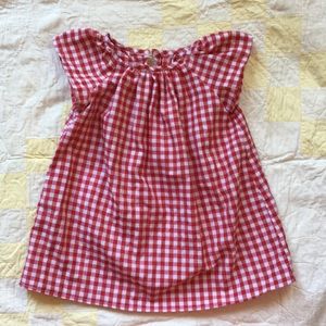 Handmade red gingham gathered dress
